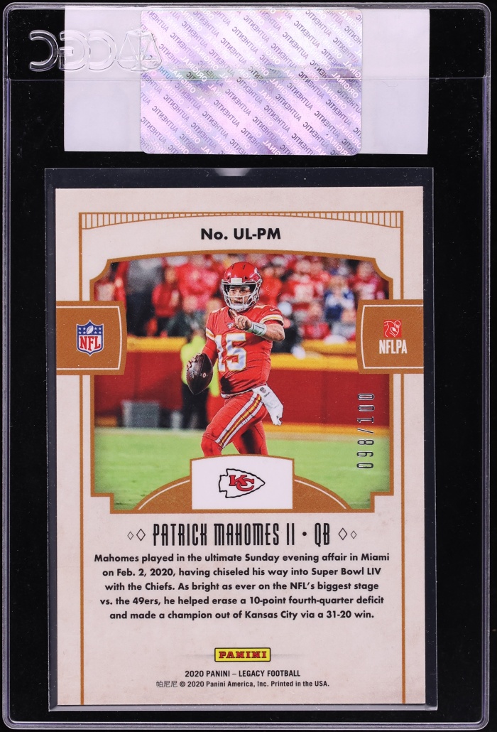 2020 Panini Legacy Under The Lights Bronze Patrick Mahomes II /100 #UL-PM CGC AUTH