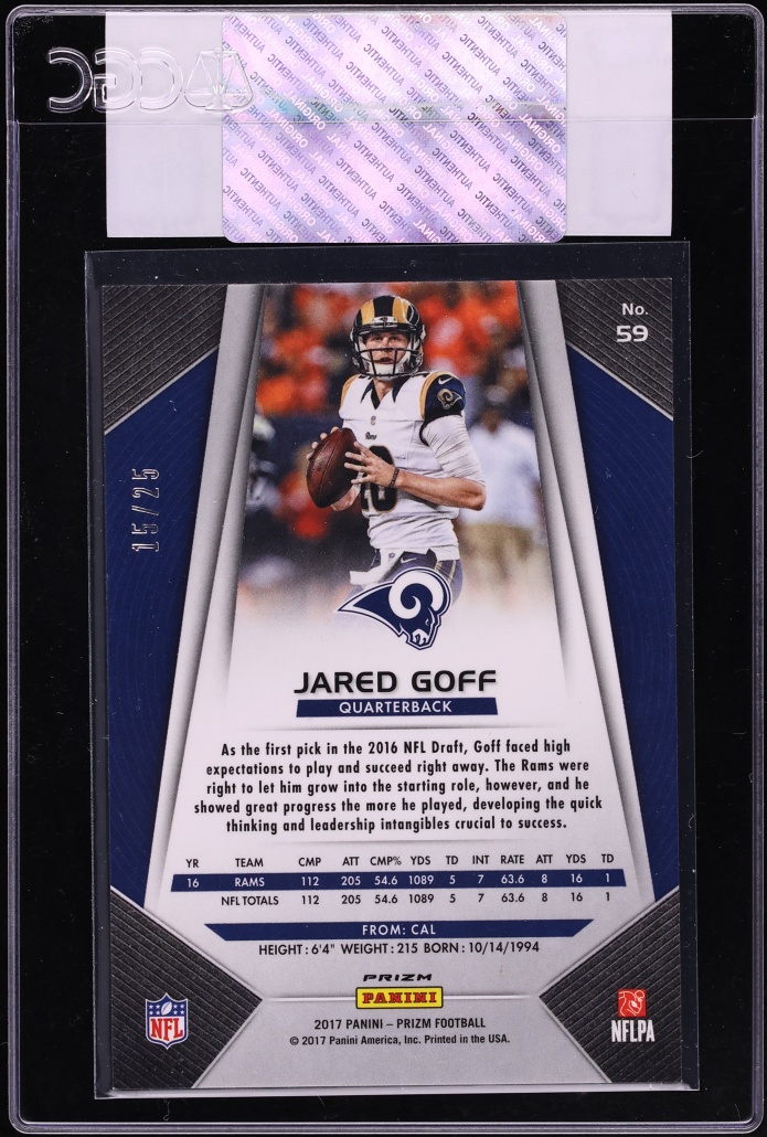 2017 Panini Prizm Camo Jared Goff /25 #59 CGC AUTH