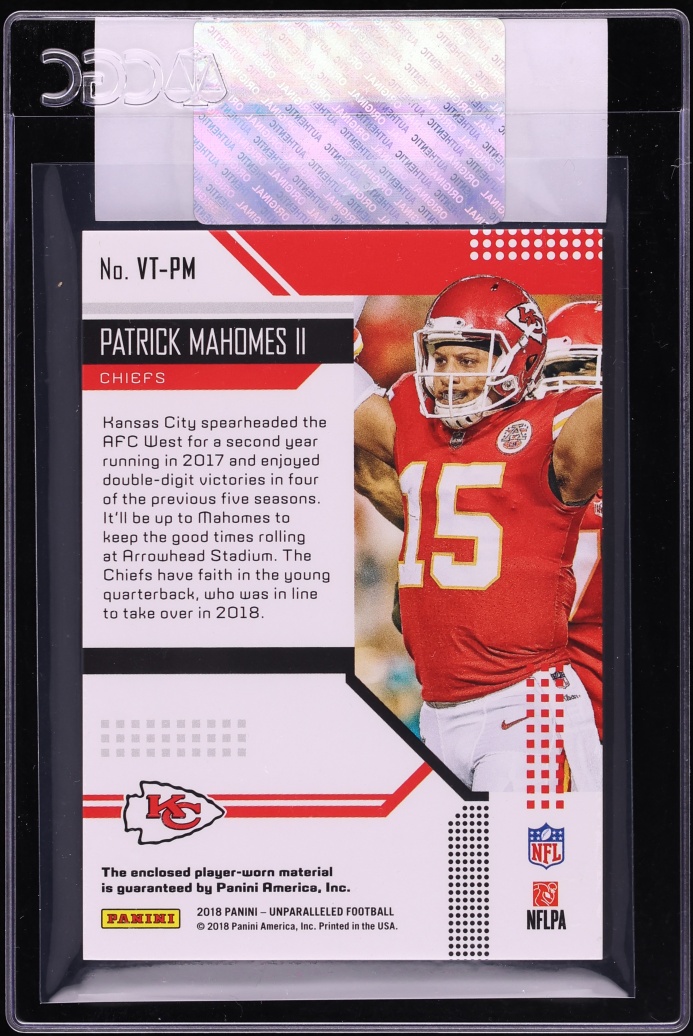 2018 Panini Unparalleled Victorious Patrick Mahomes II PATCH #VT-PM CGC AUTH