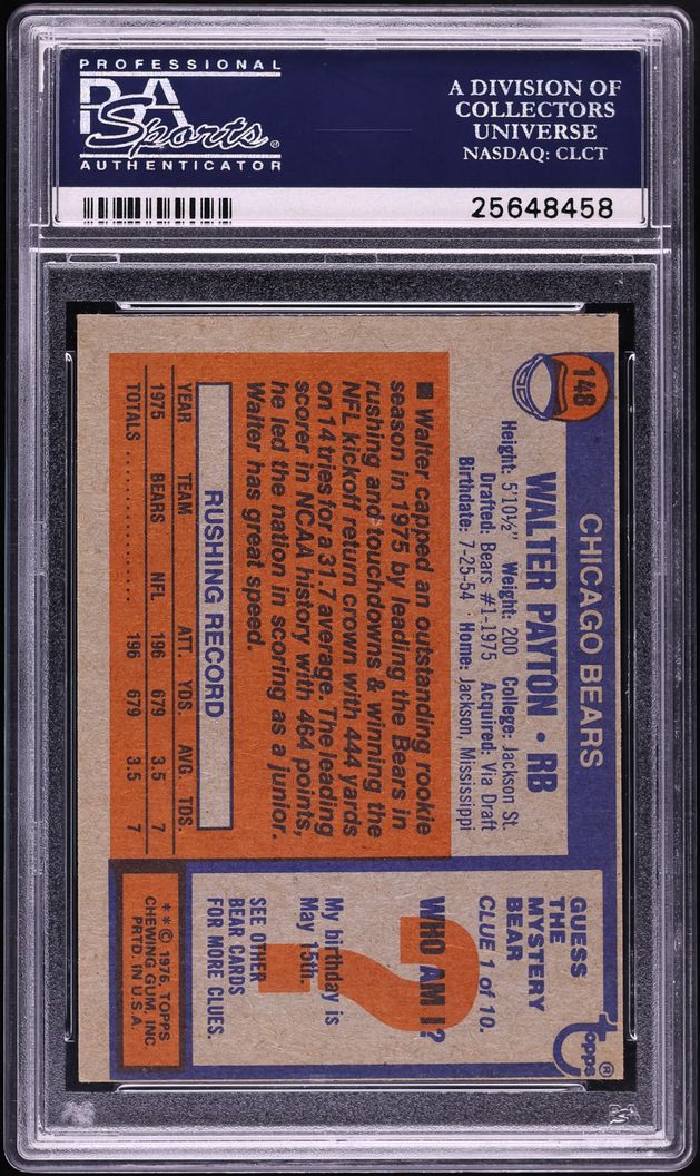 1976 Topps Football Walter Payton ROOKIE AUTO #148 PSA 7(mc) NRMT