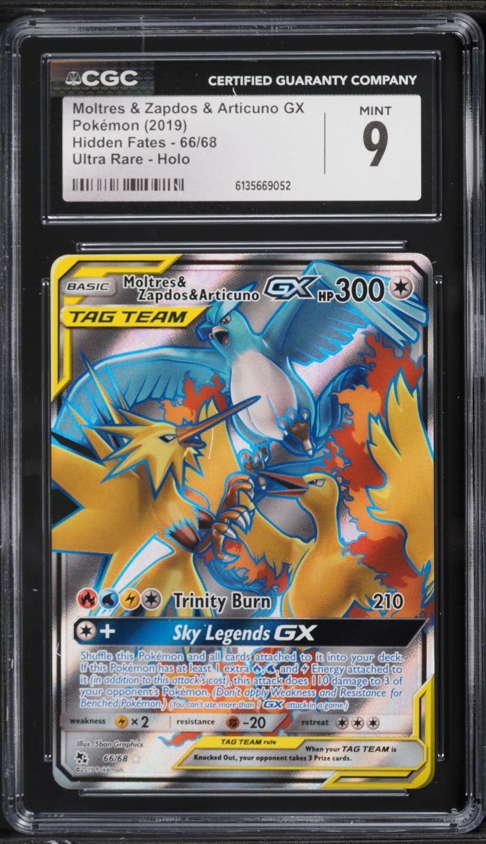 2019 Pokemon Sun & Moon Hidden Fates Alt Art Moltres Zapdos Articuno GX #66 CGC 9 MINT