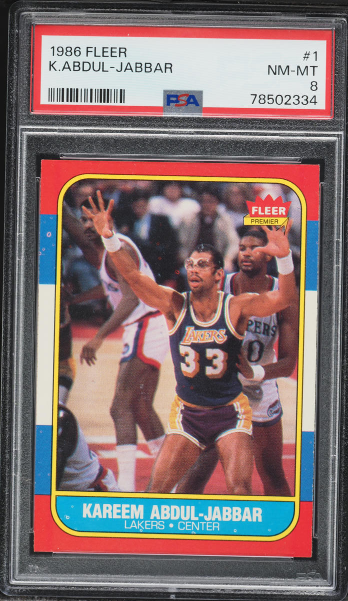 1986 Fleer Basketball Kareem Abdul-Jabbar #1 PSA 8 NM-MT
