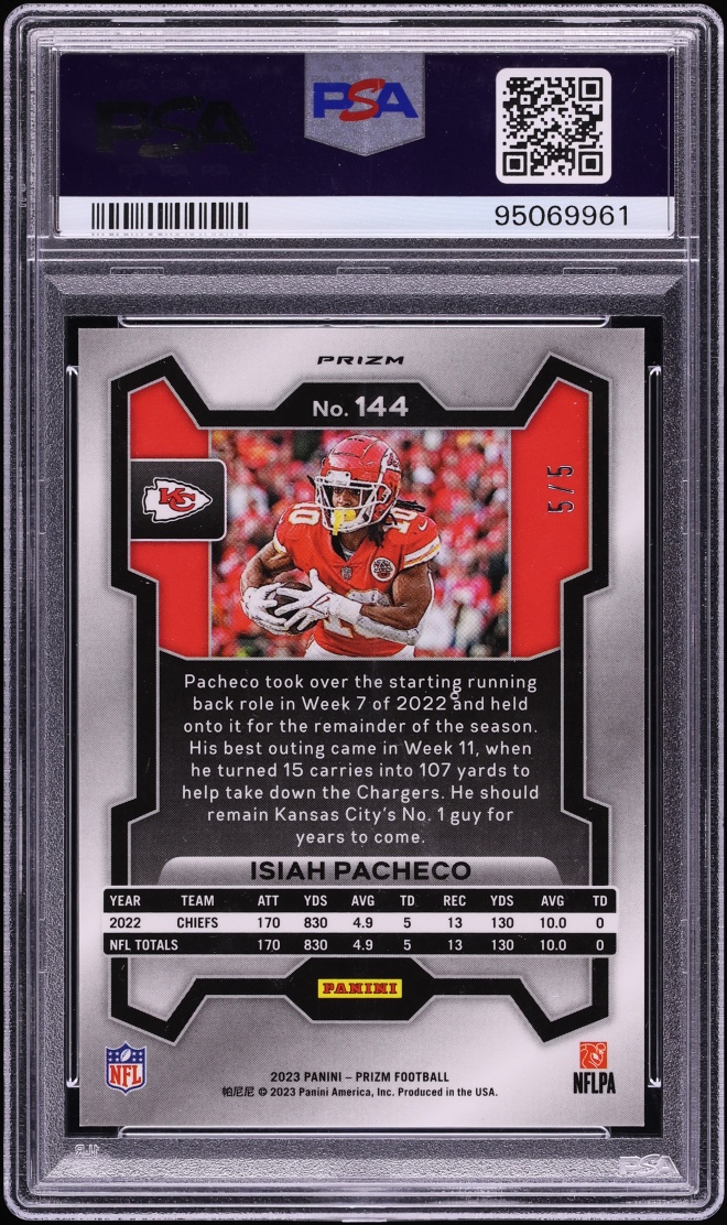 2023 Panini Prizm Gold Vinyl Isiah Pacheco 5/5 #144 PSA 9 MINT - Photo 2
