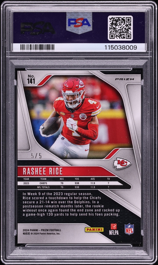 2024 Panini Prizm Gold Vinyl Rashee Rice 5/5 #141 PSA 8 NM-MT - Photo 2