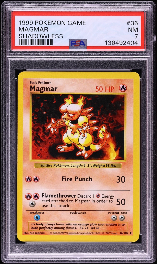 1999 Pokemon Base Set Shadowless Magmar #36 PSA 7 NRMT