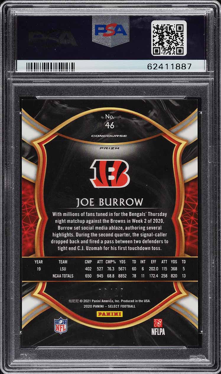 2020 Select Concourse Gold Prizm Joe Burrow ROOKIE /10 #46 PSA 10 GEM MINT