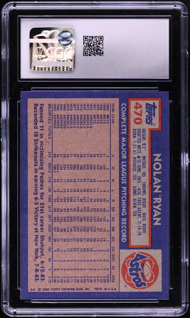 1984 Topps Nolan Ryan #470 CGC 8.5 NM-MT+