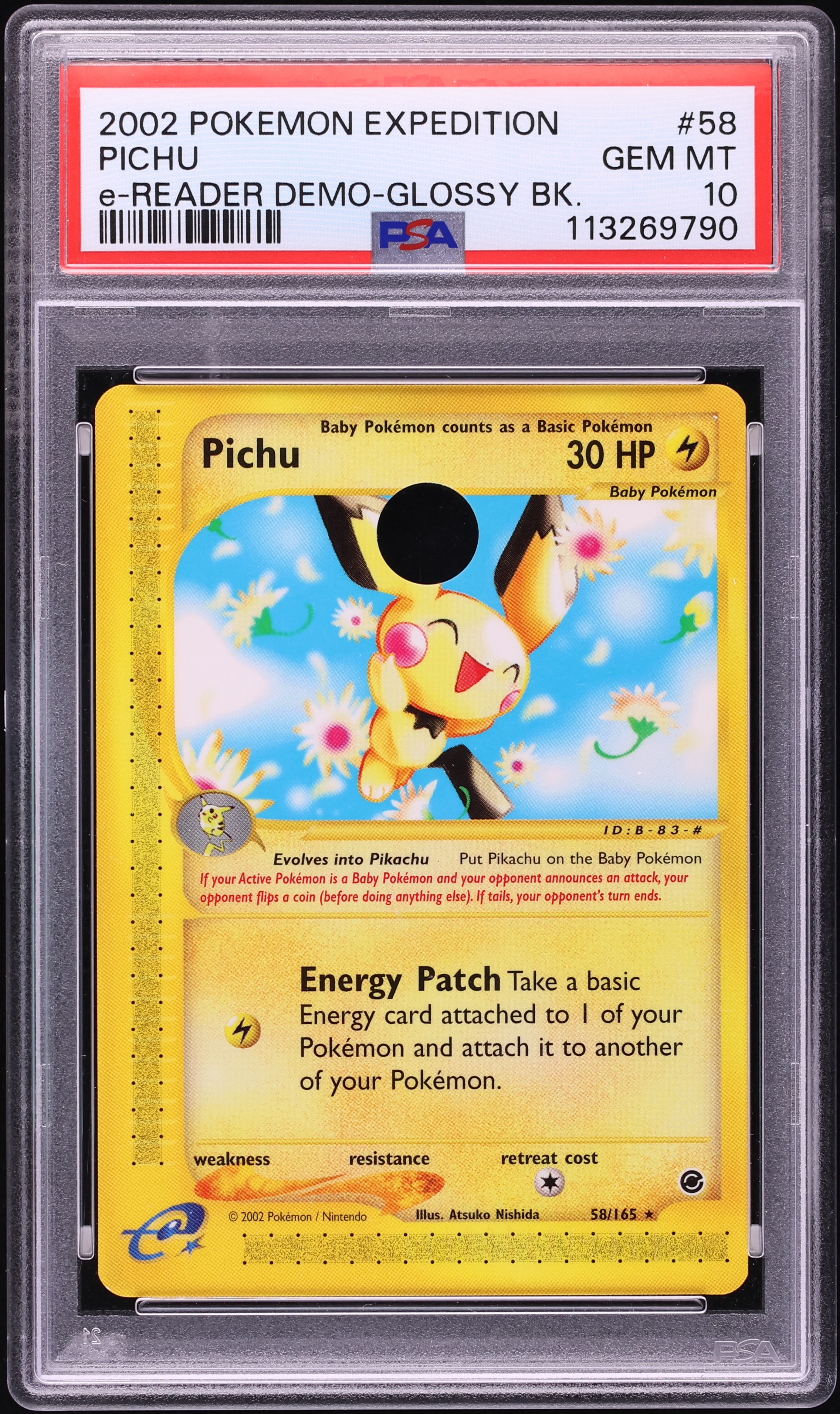 2002 Pokemon Expedition e-Reader Demo Glossy Back Pichu #58 PSA 10 GEM MINT