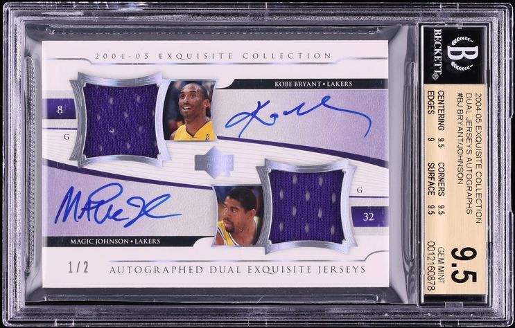 2004 Exquisite Collection Dual Jersey Kobe Bryant Magic Johnson PATCH AUTO 1/2 #BJ BGS 9.5 GEM