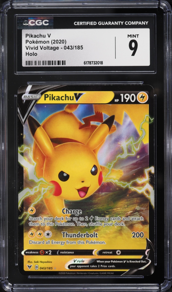 2020 Pokemon Sword & Shield Vivid Voltage Holo Pikachu V #43 CGC 9 MINT