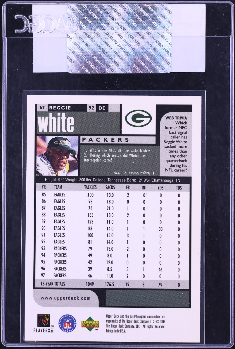 1998 Upper Deck Choice Reggie White #67 CGC AUTH