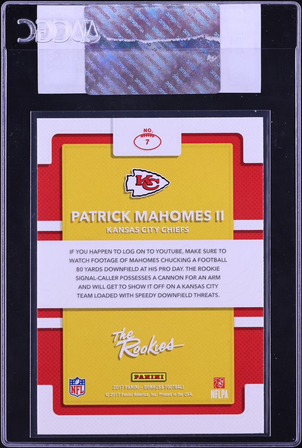 2017 Donruss The Rookies Patrick Mahomes II ROOKIE #7 CGC AUTH
