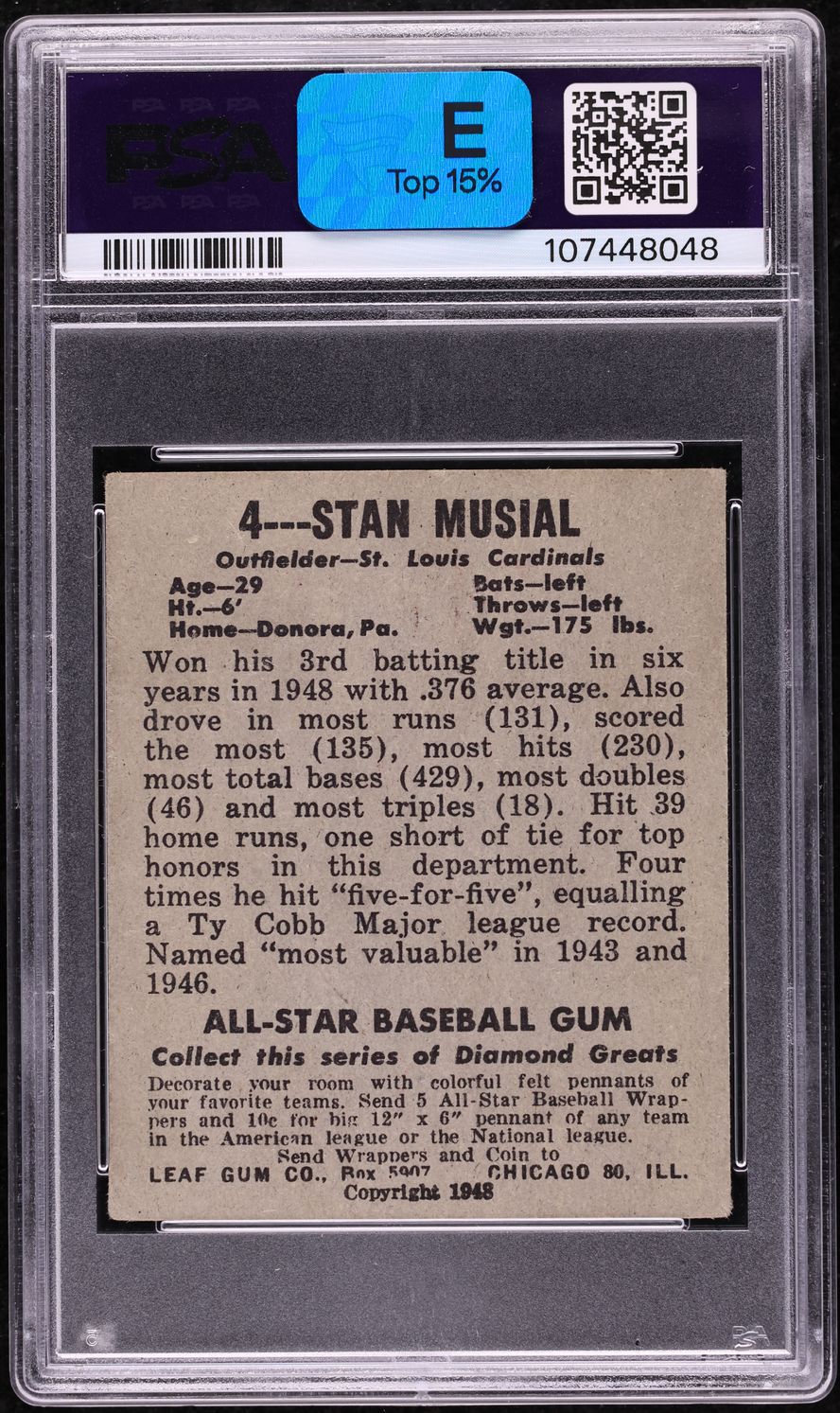 1948 Leaf Stan Musial ROOKIE #4 PSA 3 VG