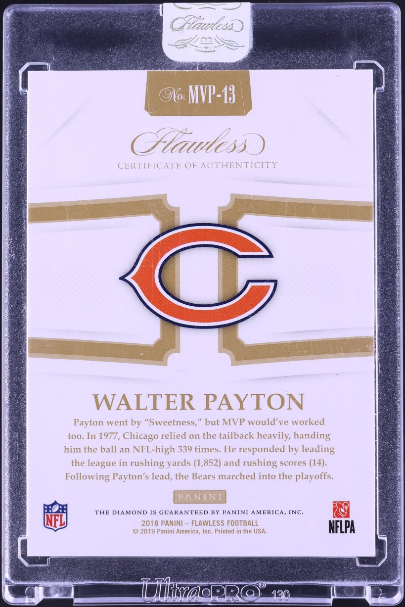 2018 Panini Flawless MVP Canary Yellow Diamond Gems Walter Payton 3/3 #MVP-13 - Photo 2