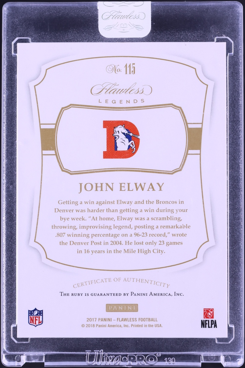 2017 Panini Flawless Legends Ruby Gems John Elway /15 #115 - Photo 2