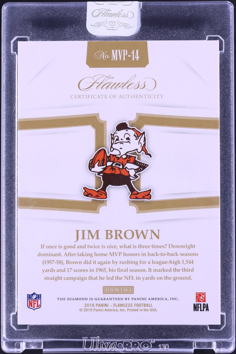 2018 Panini Flawless MVP Canary Yellow Diamond Gems Jim Brown 3/3 #MVP-14 - Photo 2