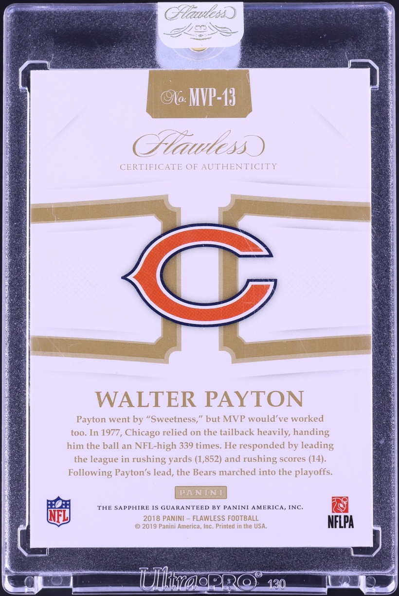 2018 Panini Flawless MVP Sapphire Gems Walter Payton /15 #MVP-13 - Photo 2
