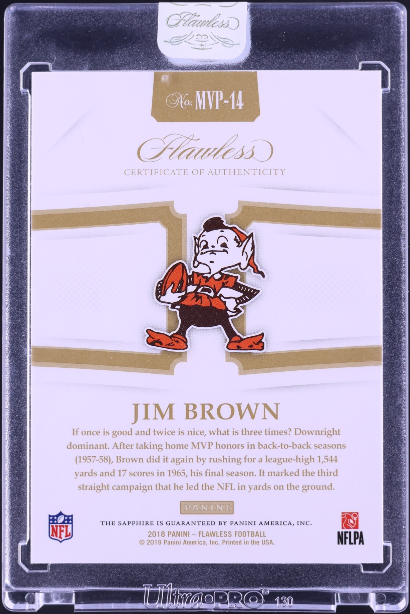 2018 Panini Flawless MVP Sapphire Gems Jim Brown /15 #MVP-14 - Photo 2