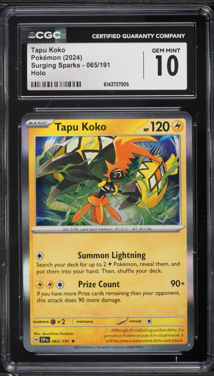 2024 Pokemon Scarlet & Violet Surging Sparks Holo Tapu Koko #65 CGC 10 GEM MINT