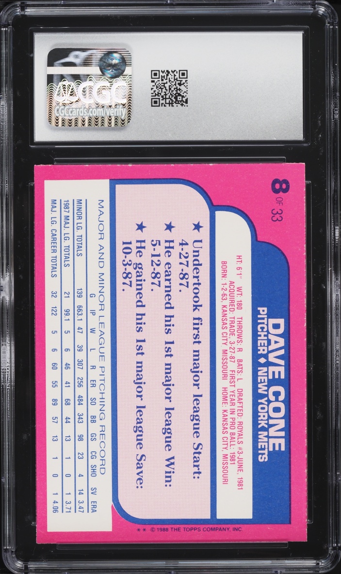 1988 Topps Toys "R" Us Rookies David Cone #8 CGC 8.5 NM-MT+