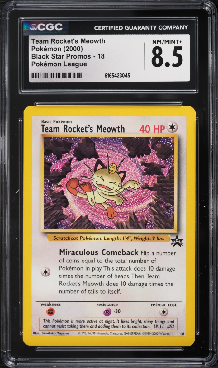 2000 Pokemon League Black Star Promo Team Rocket's Meowth #18 CGC 8.5 NM-MT+