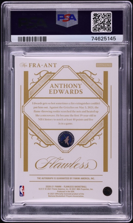 2020 Panini Flawless Ruby Anthony Edwards ROOKIE AUTO DNA 10 /15 #FRA-ANT PSA 10 GEM MINT - Photo 2