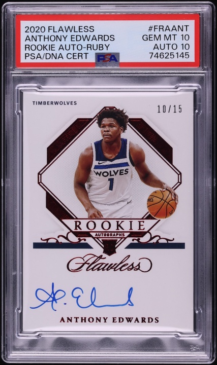 2020 Panini Flawless Ruby Anthony Edwards ROOKIE AUTO DNA 10 /15 #FRA-ANT PSA 10 GEM MINT - Photo 1