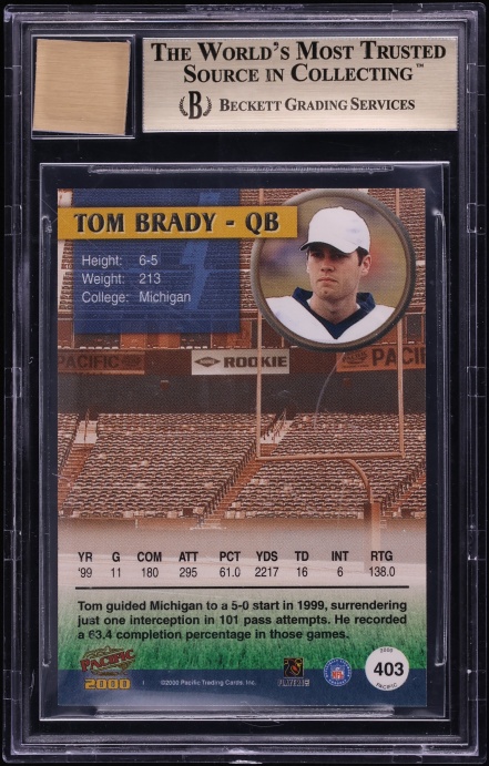 2000 Pacific Autographs Tom Brady ROOKIE AUTO #403 BGS 9.5 GEM MINT - Photo 2
