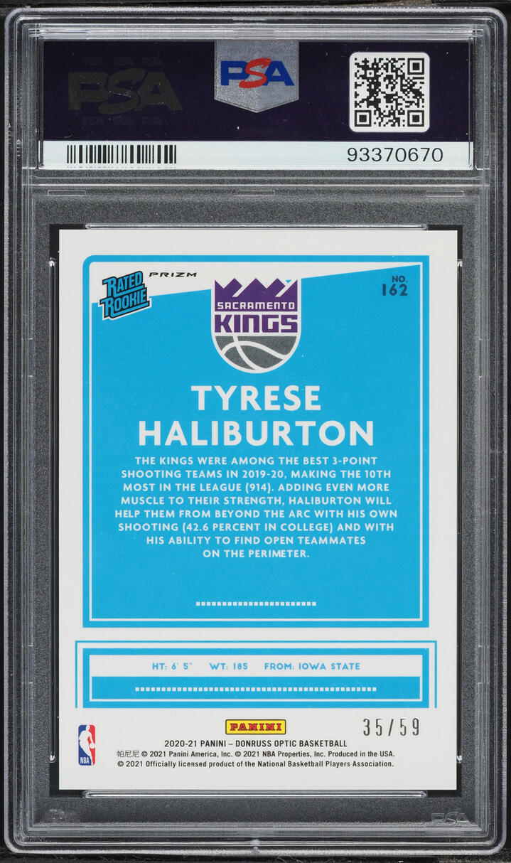 2020 Donruss Optic Blue Tyrese Haliburton ROOKIE /59 #162 PSA 10 GEM MINT