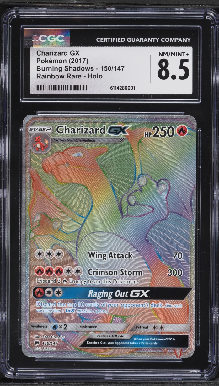 2017 Pokemon Sun & Moon Burning Shadows Rainbow Rare Charizard GX #150 CGC 8.5 NM-MT+