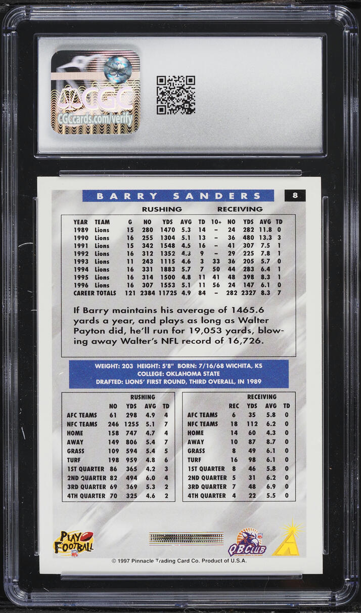 1997 Score Football Barry Sanders #8 CGC 10 GEM MINT