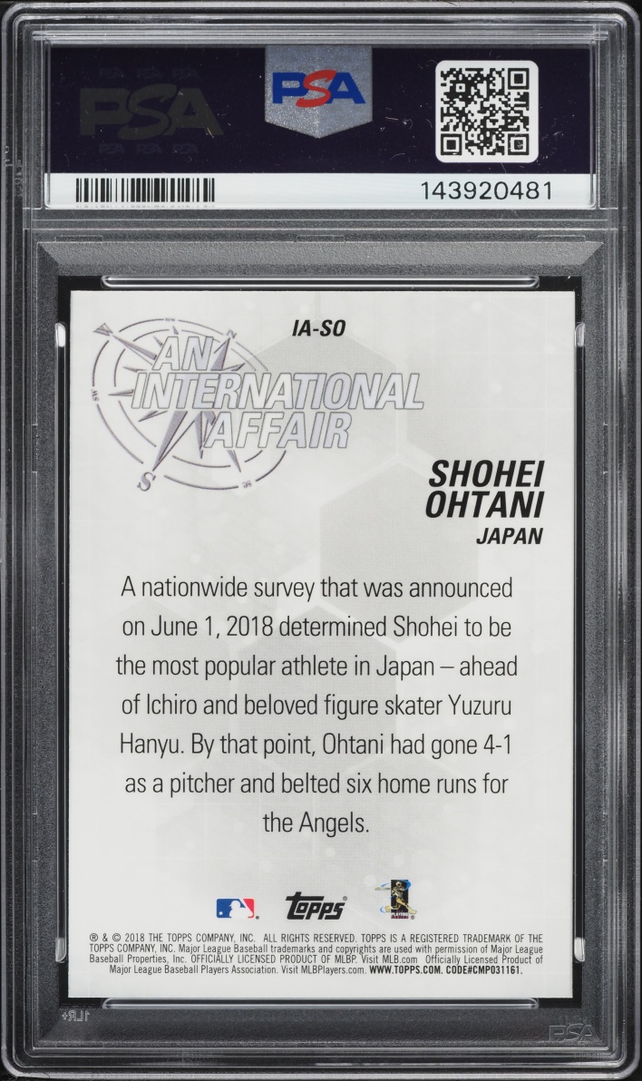 2018 Topps Chrome Update An International Affair Shohei Ohtani ROOKIE #IA-SO PSA 10 GEM MINT