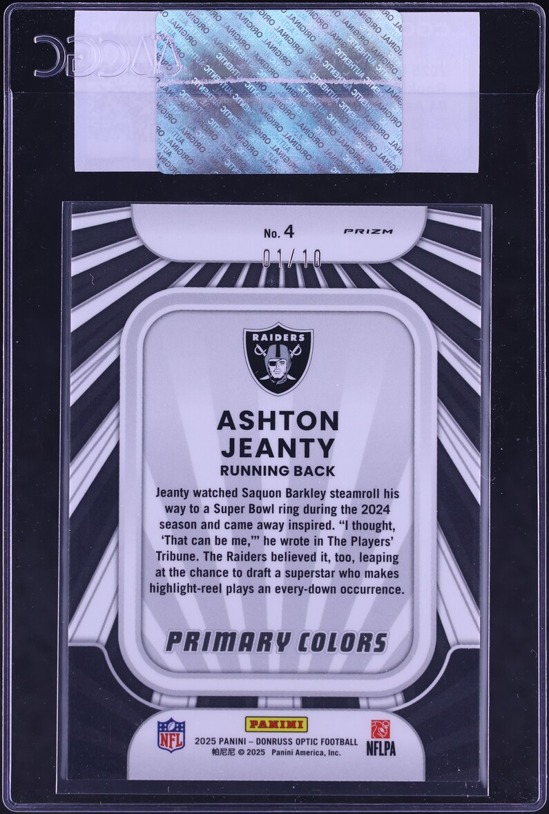 2025 Donruss Optic Primary Colors Gold Ashton Jeanty ROOKIE 1/10 #4 CGC AUTH