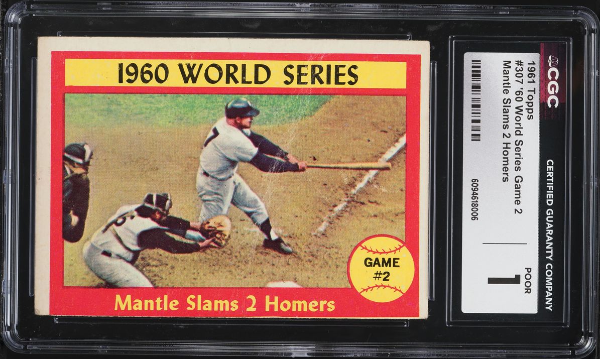 1961 Topps '60 World Series Game 2 MANTLE SLAMS 2 HOMERS #307 CGC 1 PR