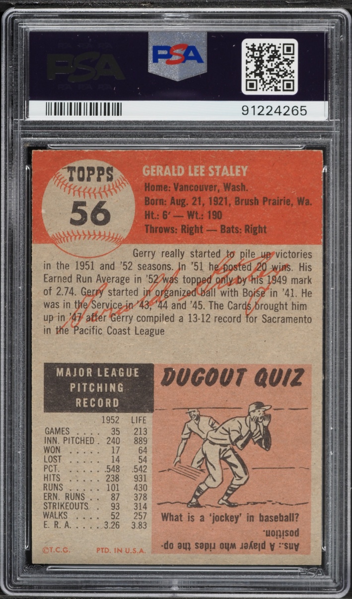 1953 Topps Gerald Staley #56 PSA 8 NM-MT