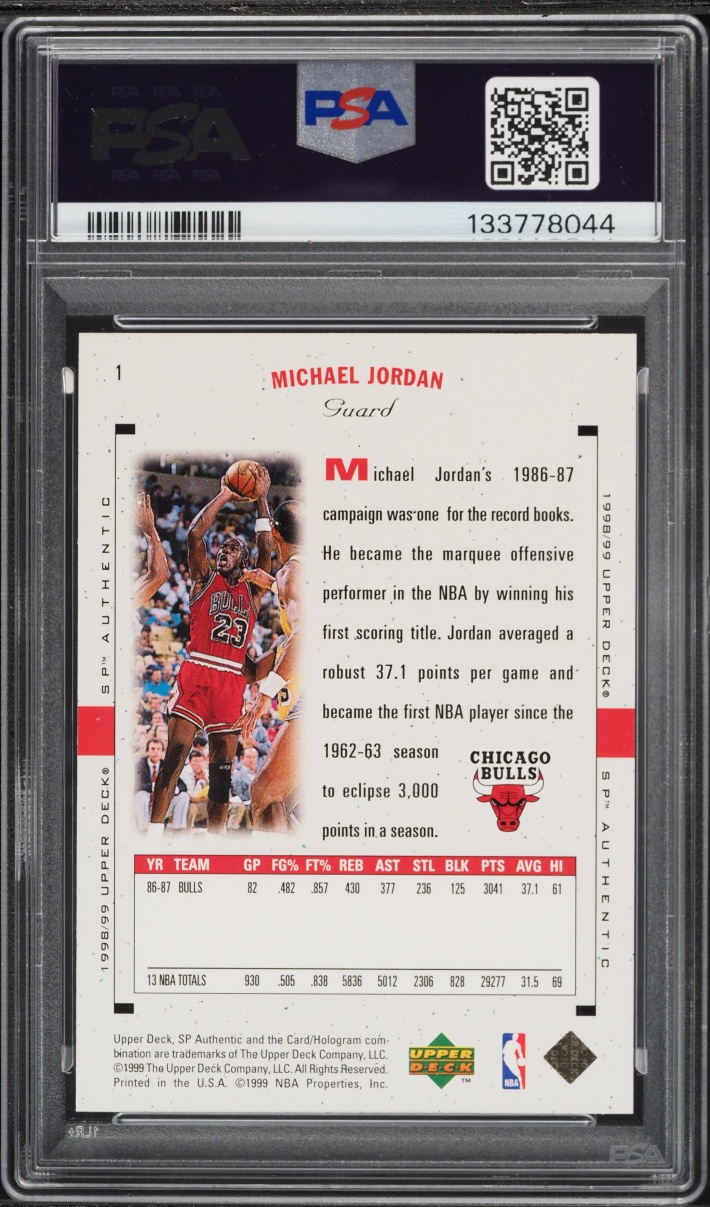 1998 SP Authentic Michael Jordan #1 PSA 10 GEM MINT