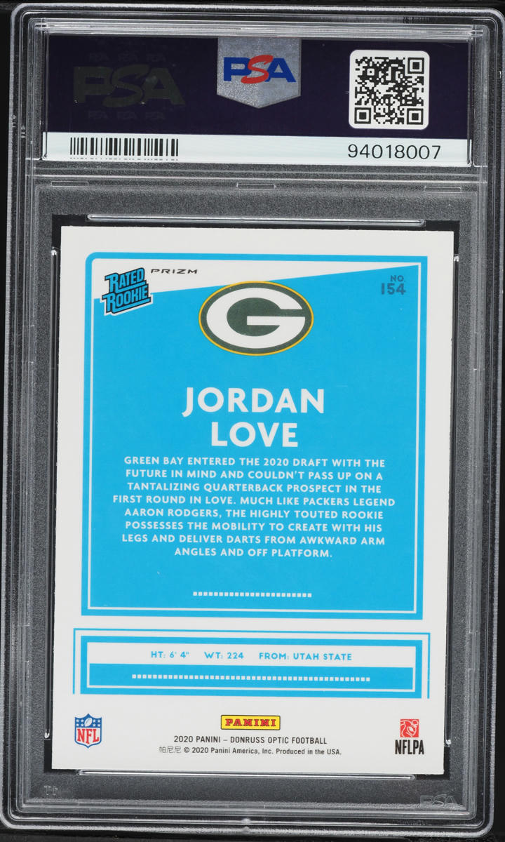 2020 Donruss Optic Purple Shock Jordan Love ROOKIE #154 PSA 10 GEM MINT