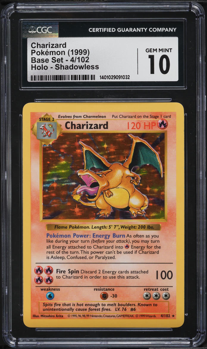 1999 Pokemon Base Set Shadowless Holo Charizard #4 CGC 10 GEM MINT