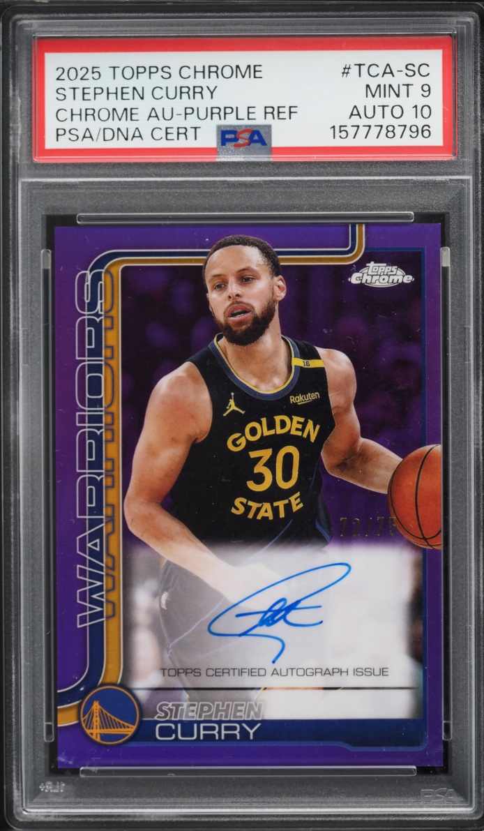 2025 Topps Chrome Purple Refractor Stephen Curry AUTO DNA 10 /75 #TCA-SC PSA 9 MINT
