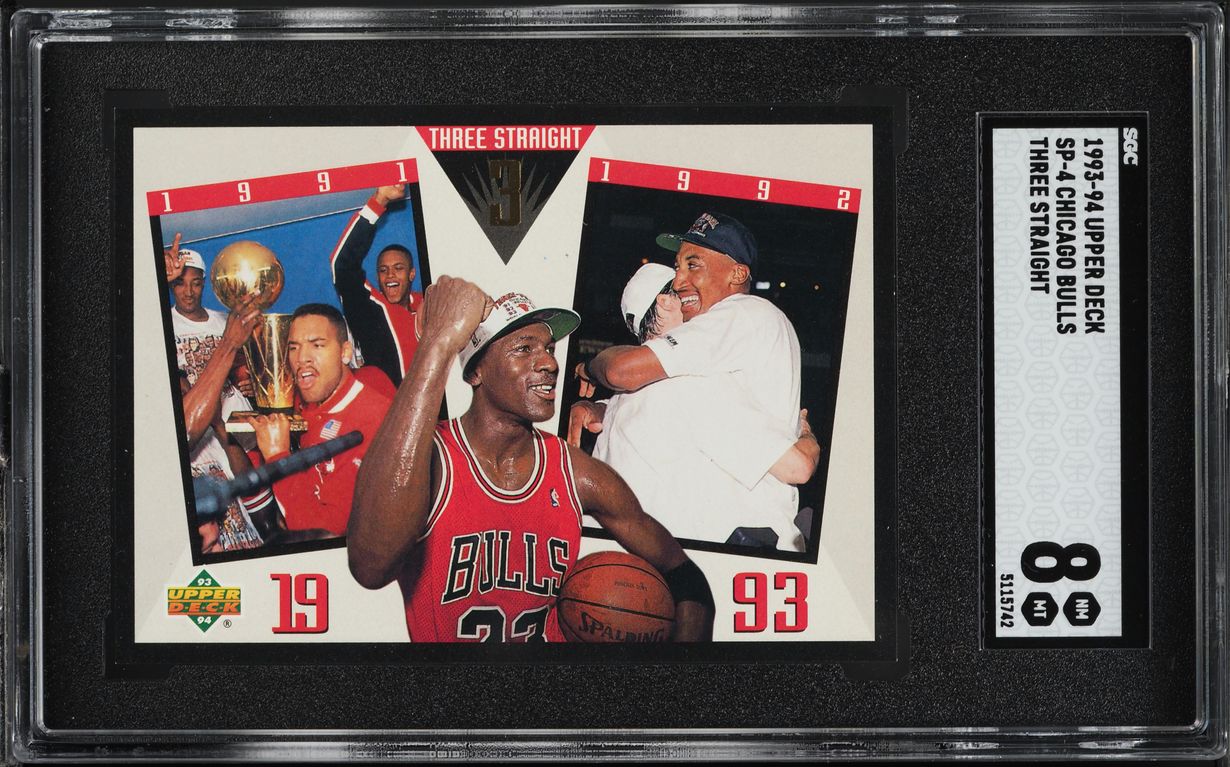 1993 Upper Deck Three Straight Chicago Bulls w/ Michael Jordan #SP-4 SGC 8 NM-MT