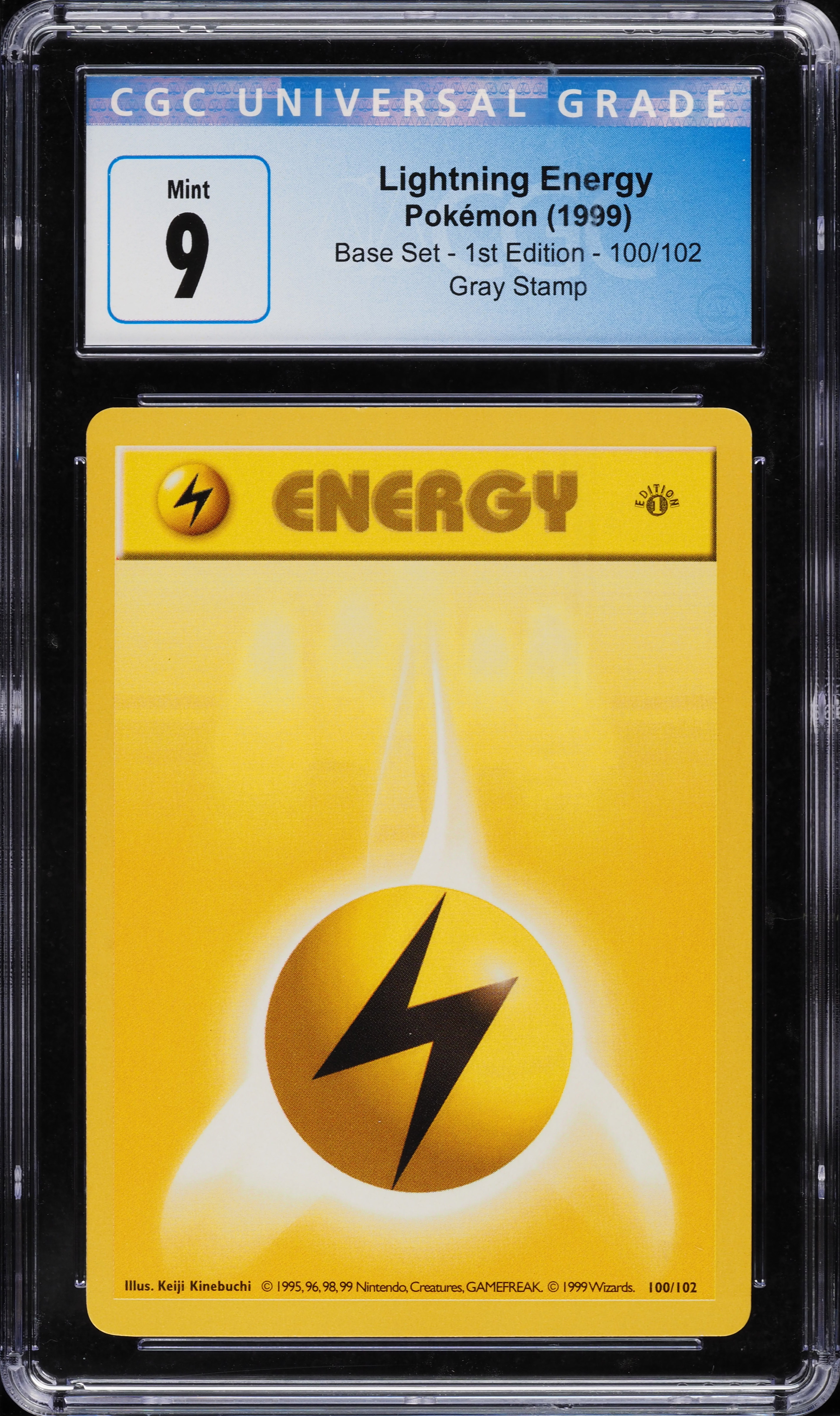 1999 Pokemon Base Set Shadowless 1st Edition Gray Stamp Lightning Energy #100 CGC 9 MINT