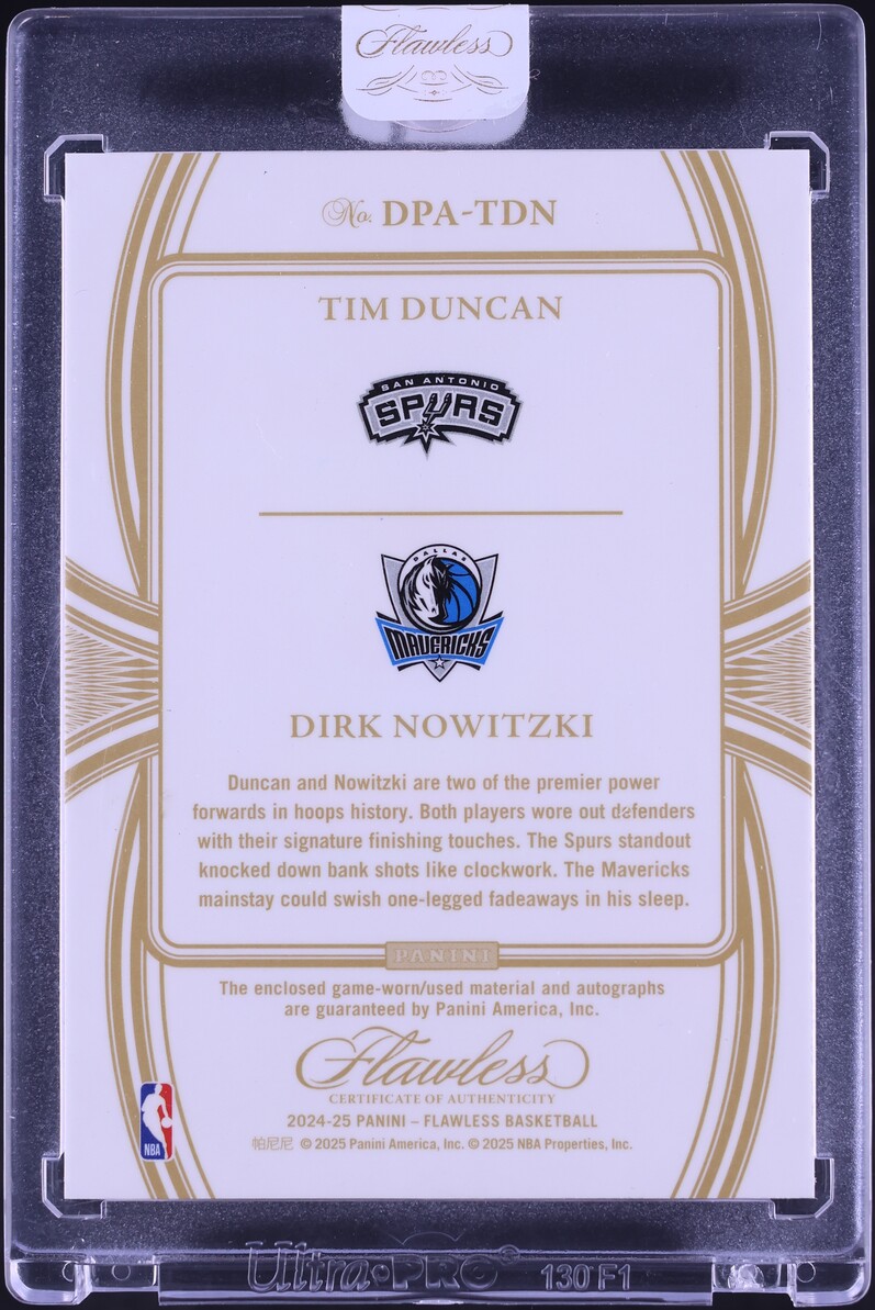 2024 Panini Flawless Dual Gold Tim Duncan & Dirk Nowitzki PATCH AUTO /5 #DPA-TDN