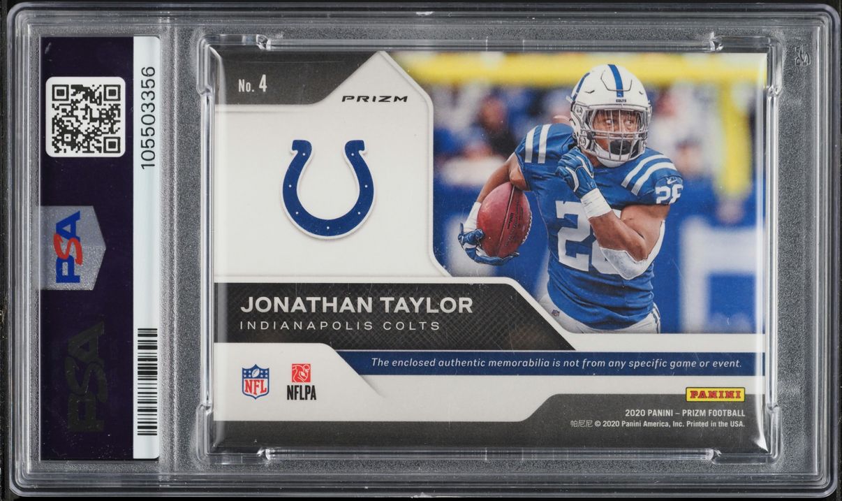 2020 Panini Prizm Gear Pink Jonathan Taylor ROOKIE PATCH #4 PSA 10 GEM MINT