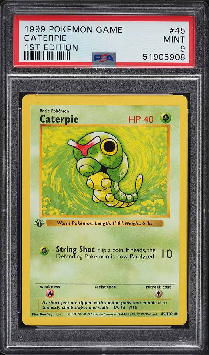 1999 Pokemon Base Set Shadowless 1st Edition Caterpie #45 PSA 9 MINT