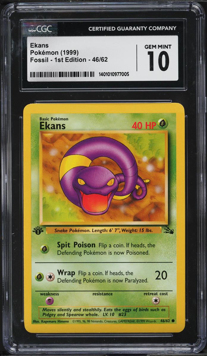 1999 Pokemon Fossil 1st Edition Ekans #46 CGC 10 GEM MINT - Main Image