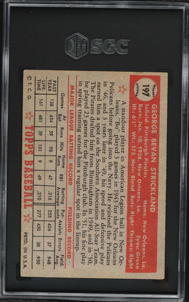 1952 Topps George Strickland #197 SGC 4.5 VGEX+