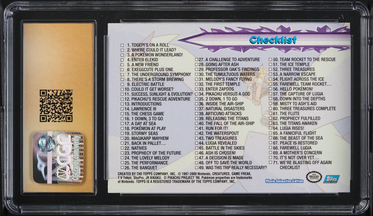 2000 Topps Pokemon The Movie Silver Foil Checklist CGC 10 PRISTINE