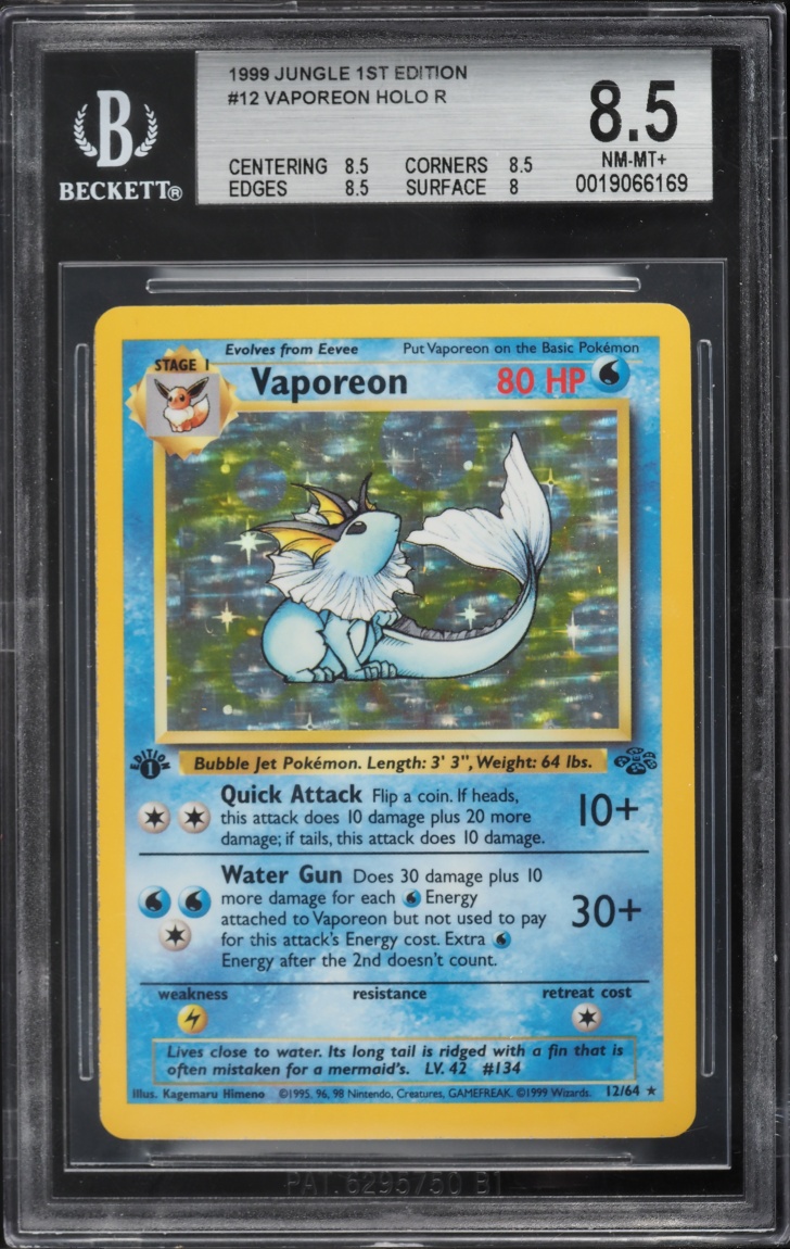 1999 Pokemon Jungle 1st Edition Holo Vaporeon #12 BGS 8.5 NM-MT+
