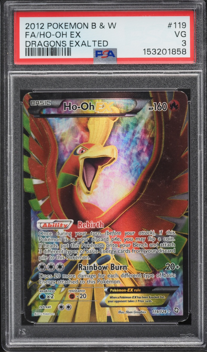 2012 Pokemon Black & White Dragons Exalted Full Art Ho-Oh EX #119 PSA 3 VG
