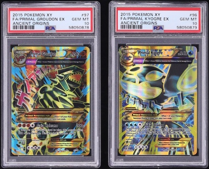 Lot(2) 2015 Pokemon XY Ancient Origins Full Art Primal Groudon EX Kyogre EX #97 PSA 10 GEM MINT
